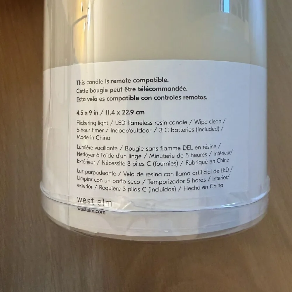West Elm Indoor/Outdoor Wavy Edge Basic Candle - Ivory 4.5 x 9 in
